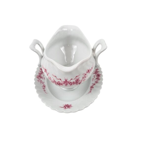 Kaiser W Germany Carolin Porcelain Gravy Boat Attached Underplate Pink Floral - Picture 2 of 10